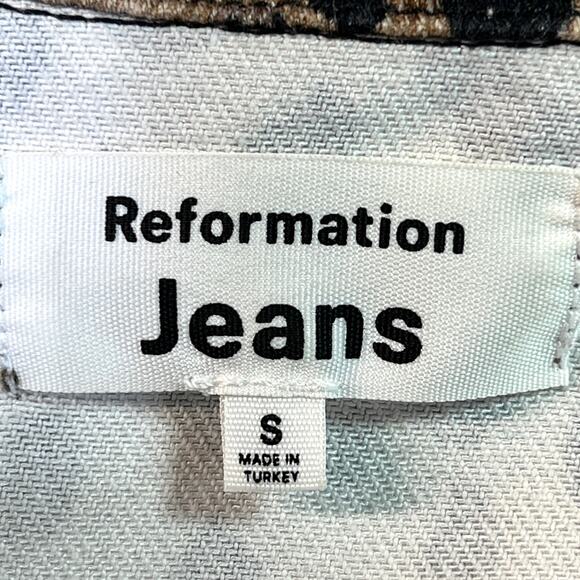 Reformation Leopard Print Jean Jacket Small Tan/Black Trucker Denim Boho Mobwife - Picture 4 of 8